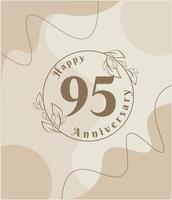 95 year anniversary, minimalist logo. brown vector illustration on Minimalist foliage template design, leaves line art ink drawing with abstract vintage background.