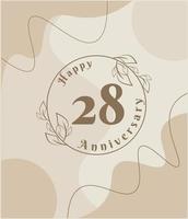 28 year anniversary, minimalist logo. brown vector illustration on Minimalist foliage template design, leaves line art ink drawing with abstract vintage background.