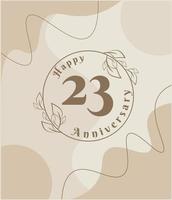 23 year anniversary, minimalist logo. brown vector illustration on Minimalist foliage template design, leaves line art ink drawing with abstract vintage background.