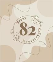 82 year anniversary, minimalist logo. brown vector illustration on Minimalist foliage template design, leaves line art ink drawing with abstract vintage background.