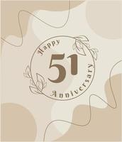 51 year anniversary, minimalist logo. brown vector illustration on Minimalist foliage template design, leaves line art ink drawing with abstract vintage background.