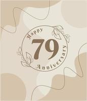 79 year anniversary, minimalist logo. brown vector illustration on Minimalist foliage template design, leaves line art ink drawing with abstract vintage background.