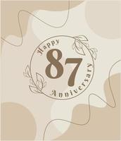 87 year anniversary, minimalist logo. brown vector illustration on Minimalist foliage template design, leaves line art ink drawing with abstract vintage background.