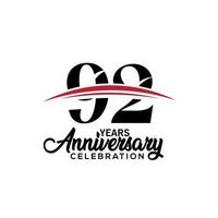 Plantilla de diseño de celebración del 92º aniversario para folleto con color rojo y negro, folleto, revista, cartel de folleto, web, invitación o tarjeta de felicitación. ilustración vectorial vector