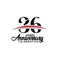 36th anniversary celebration design template for booklet with red and black colour , leaflet, magazine, brochure poster, web, invitation or greeting card. Vector illustration.