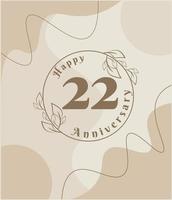 22 year anniversary, minimalist logo. brown vector illustration on Minimalist foliage template design, leaves line art ink drawing with abstract vintage background.