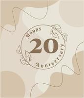 20 year anniversary, minimalist logo. brown vector illustration on Minimalist foliage template design, leaves line art ink drawing with abstract vintage background.