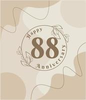 88 year anniversary, minimalist logo. brown vector illustration on Minimalist foliage template design, leaves line art ink drawing with abstract vintage background.