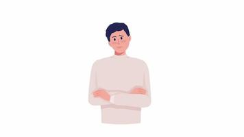 Animated confused man. Hesitated male. Hard to choose. Full body flat person on white background with alpha channel transparency. Colorful cartoon style HD video footage of character for animation