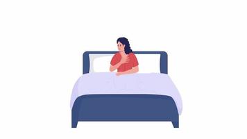 Animated awaken woman character. Sudden panic attack during sleep. Full body flat person on white background with alpha channel transparency. Colorful cartoon style HD video footage for animation