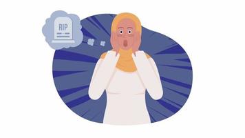 Animated find out about death. Looped flat 2D character HD video footage. Screaming woman colorful isolated animation on white background with alpha channel transparency for website, social media