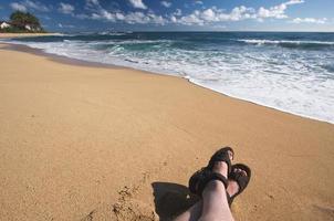 Man Relaxes on Tropical Shoreline photo