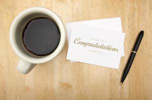 Congratulations Note Card, Pen and Coffee photo