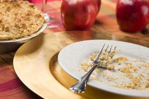 Apple Pie and Empty Plate with Remaining Crumbs photo