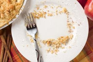 Overhead of Pie, Apple, Cinnamon, Copy Spaced Crumbs on Plate photo