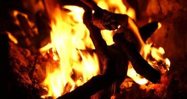flamme brûlante dans le four, chaleur du bois de chauffage du four video
