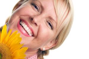 Attractive Blond and Sunflower photo