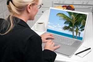 Woman In Kitchen Using Laptop - Vacation photo