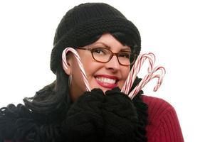 Pretty Woman Holding Candy Canes photo