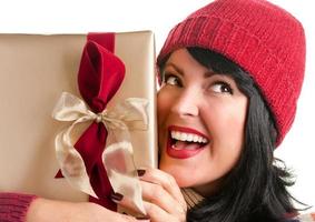 Pretty Woman Holding Holiday Gift photo