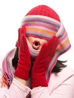 Attractive Woman With Colorful Scarf Over Eyes photo