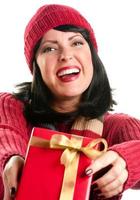 Pretty Woman Offering Holiday Gift photo