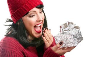 Pretty Woman Holding Holiday Gift photo