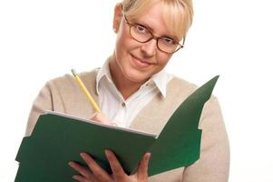 Beautiful Woman with Pencil and Folder photo