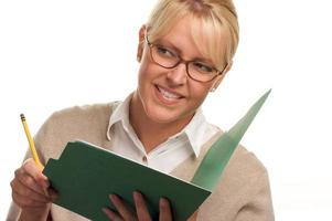 Beautiful Woman with Pencil and Folder photo