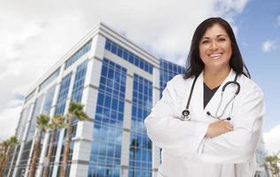 Attractive Hispanic Doctor or Nurse in Front of Building photo