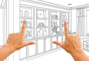 Hands Framing Custom Built-in Shelves and Cabinets Design Drawing photo