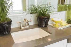 New Modern Bathroom Sink, Faucet, Subway Tiles and Counter photo