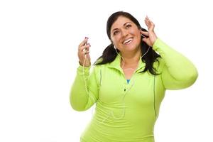 Hispanic Woman In Workout Clothes with Music Player and Headphones photo