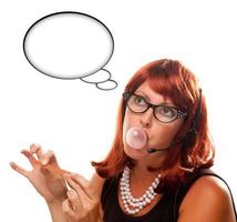 Red Haired Retro Receptionist with Blank Thought Bubble photo