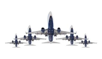 Five Passenger Airplanes In Formation Isolated on a White Background photo