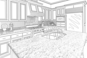 Black Custom Kitchen Design Drawing on White photo