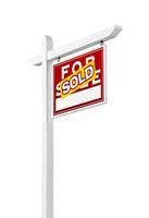 Right Facing Sold For Sale Real Estate Sign Isolated on a White Background. photo