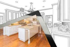 Computer Tablet Showing Photograph of Kitchen Drawing Behind photo