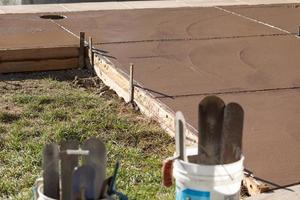 Freshly Poured Deck Cement Curing In Wood Frame photo