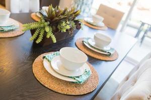 Close Up Abstract of Table Setting in House photo