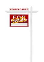 Left Facing Foreclosure Sold For Sale Real Estate Sign Isolated on White. photo