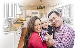 Young Family Over Custom Kitchen Design Drawing and Photo Combination