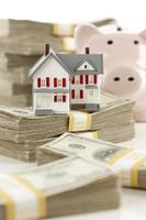 Small House and Piggy Bank with Stacks Money photo