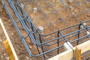 New Steel Rebar Framing Abstract At Construction Site photo