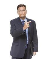 Handsome Businessman Pointing to the Side Isolated on White photo