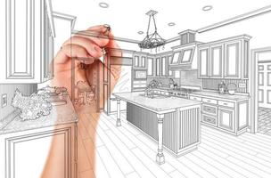 Hand of Architect Drawing Detail of Custom Kitchen Design photo