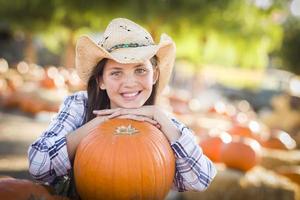 Preteen Girl Portrait at the Pumpkin Patch photo