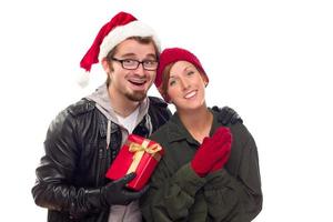 Warm Attractive Young Couple with Holiday Gift photo