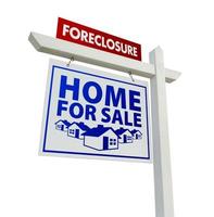 Red and Blue Foreclosure Home For Sale Real Estate Sign on White photo