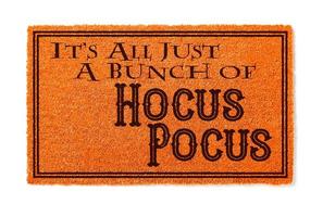 It's All A Bunch Of Hocus Pocus Halloween Orange Welcome Mat Isolated on White Background photo